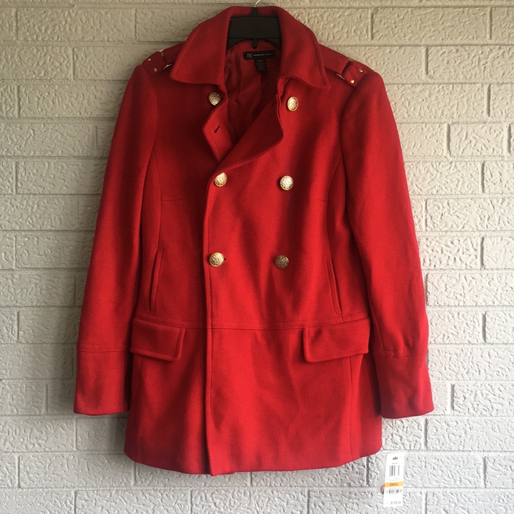 INC red pea coat NWT